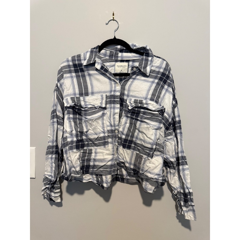 Abercrombie & Fitch Soft A&F Collection Plaid Flannel Shirt Blue White Medium